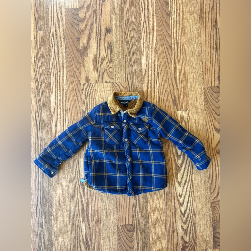 Eddie Bauer Kids Blue Plaid Jacket with Brown Collar